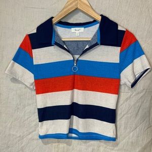 Love J Striped Quarter Zip Top